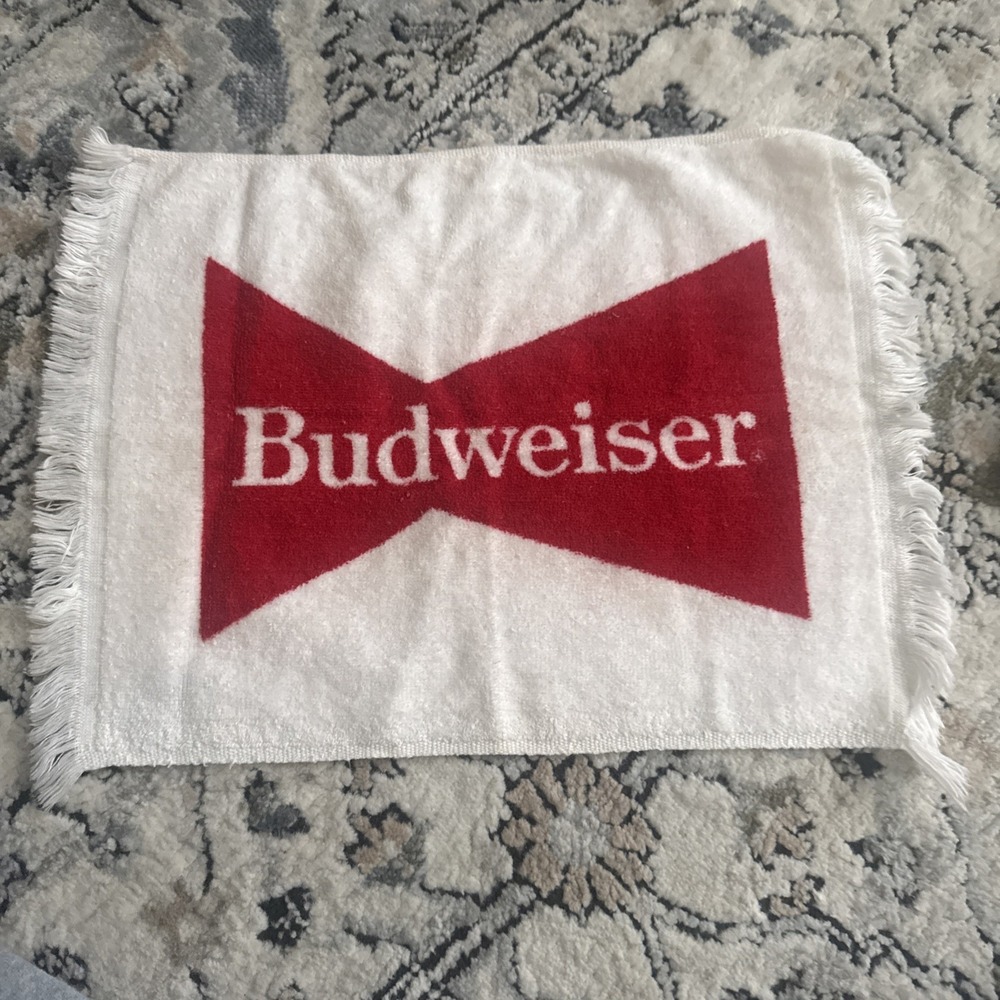 Vintage 1970's Budweiser Bowtie All Cotton Face Towel -Steven's Bar Beer 15"